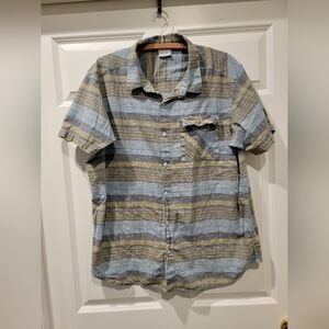 Columbia Mens Button Up Plaid Shirt Short Sleeve Collared Beige Gray Size XL